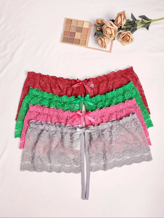 Lace Crotchless Boy Shorts - Plus Size