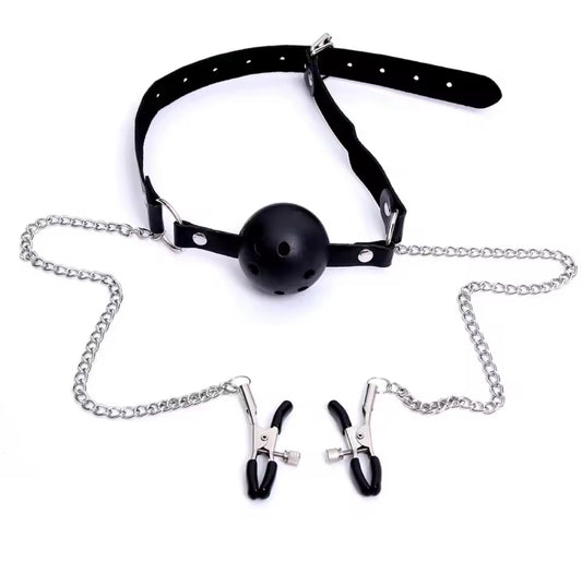 Nipple Clamps w/Ball Gag