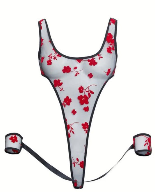 Floral Sheer Bodysuit w/Cuffs